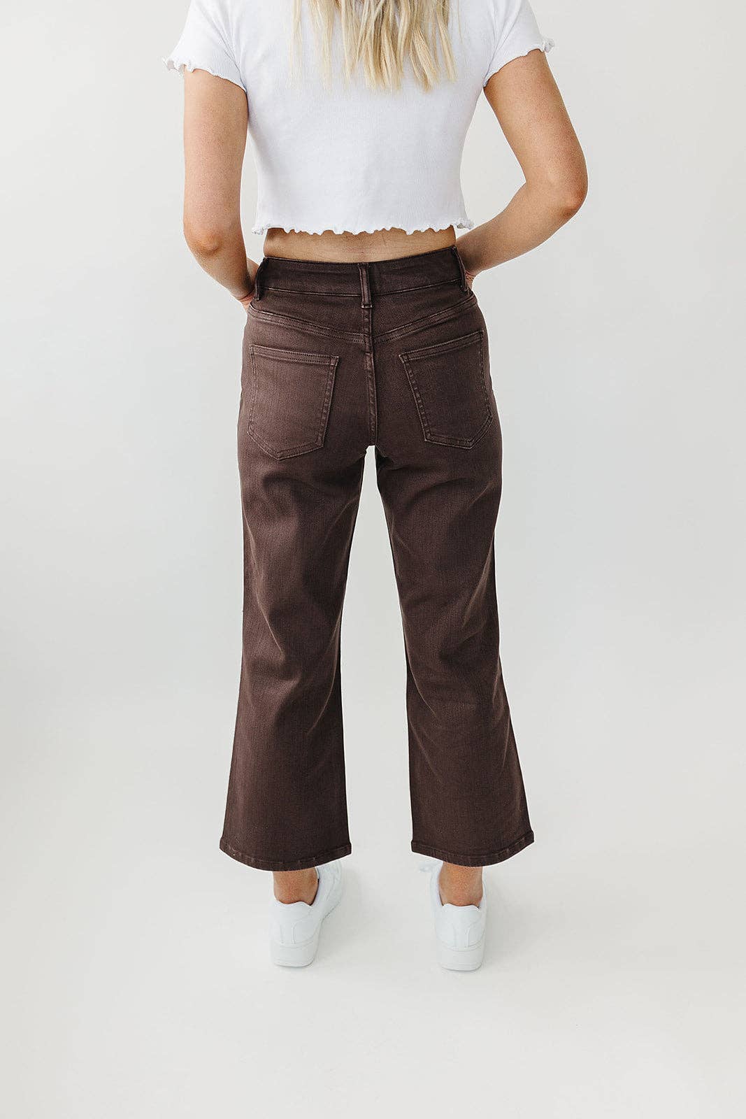 [PREORDER] 17003-MOCHA Garment-Dyed Cropped Wide Leg Jeans: