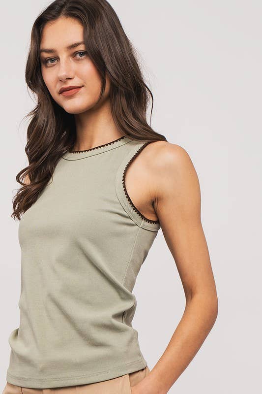 Structure Knit Casual Tank Top: Brown / S-2/M-2/L-2