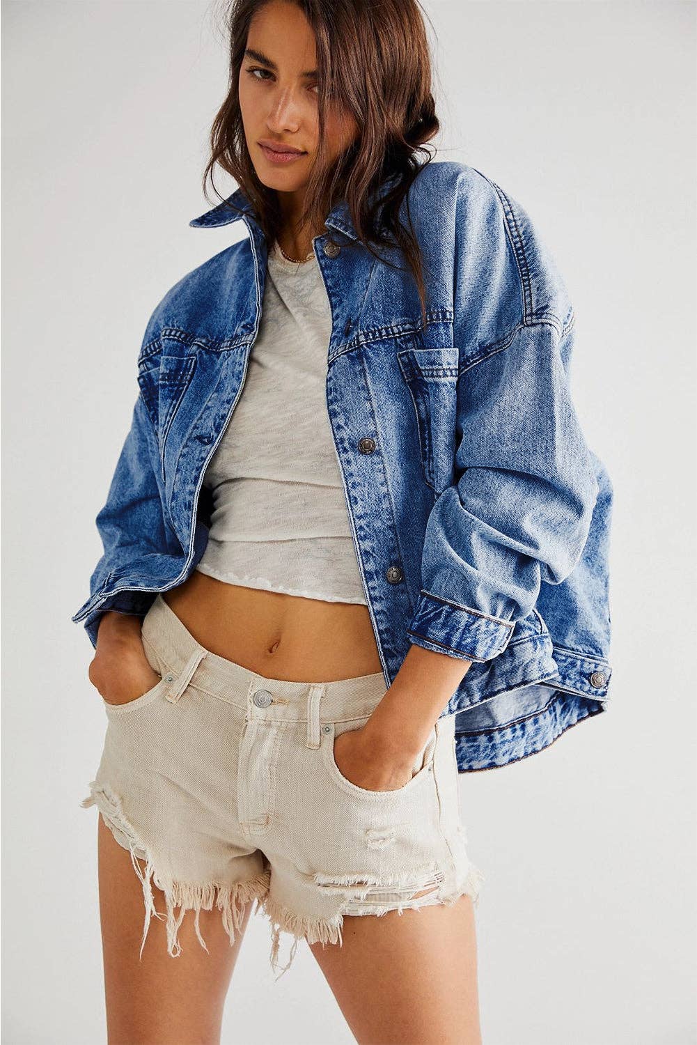 Lakely Oversized Denim Jacket | S-2XL: Blue Stripe