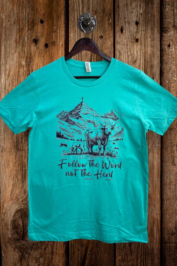 BC DTF FOLLOW THE WORD NOT THE HERD  TEES, T-SHIRTS, TSHIRT:TURQUOISE