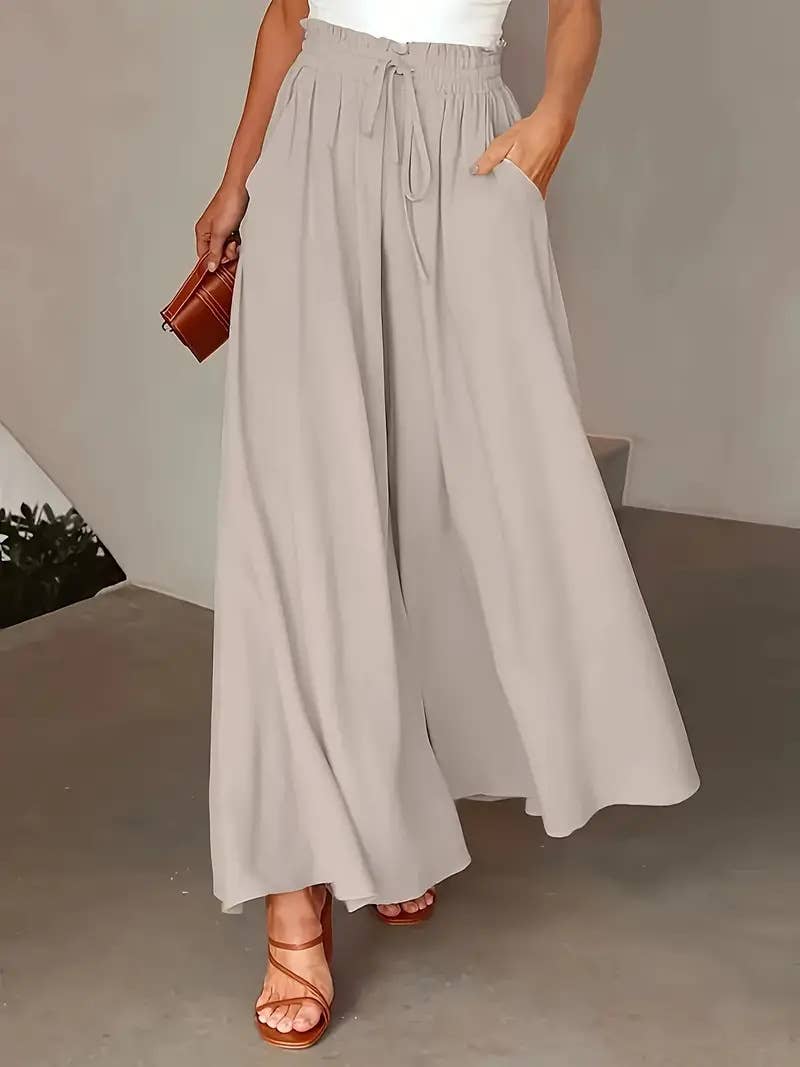 Bohemian Elastic Waist Polka Dot Wide Leg Pants: Red