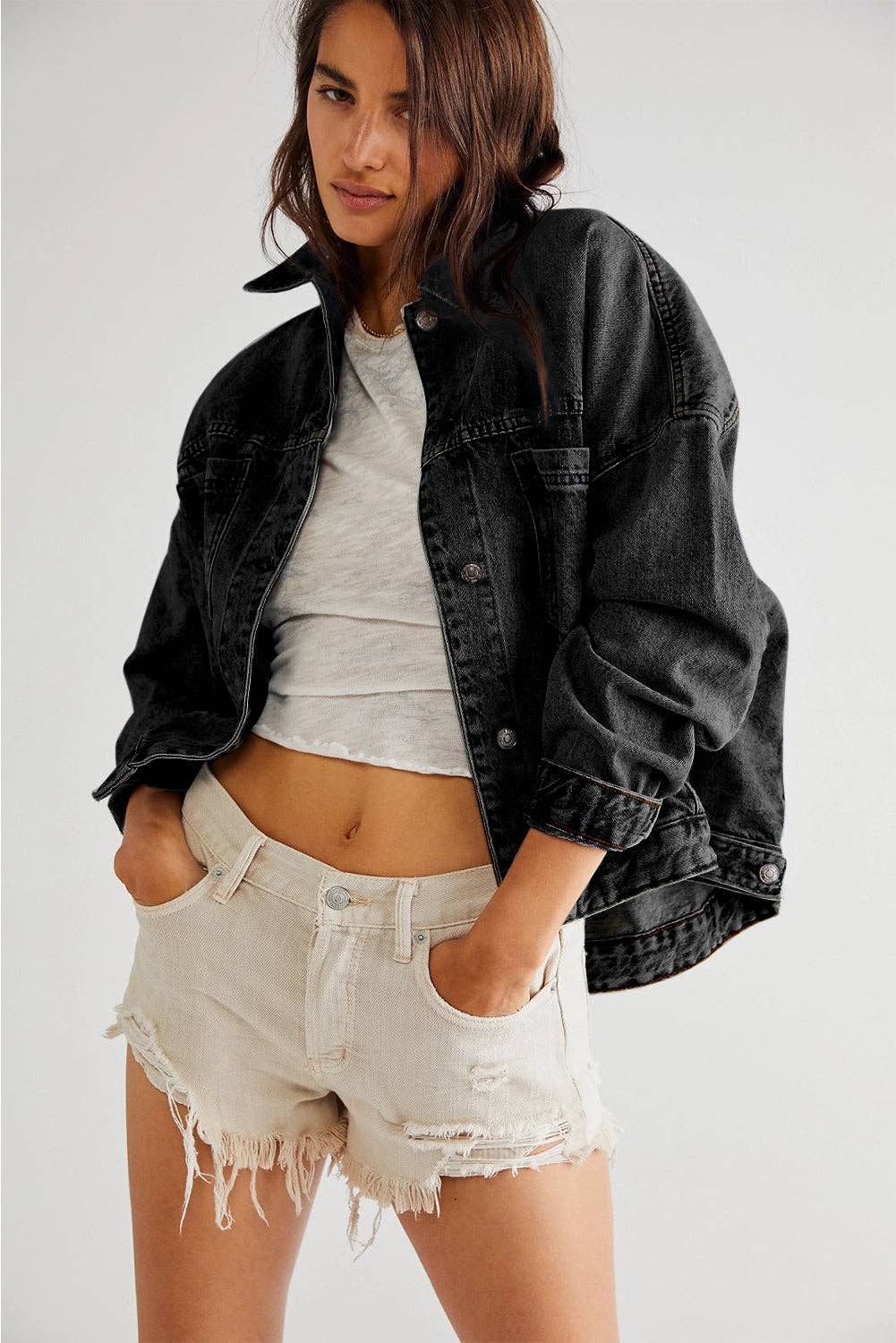 Lakely Oversized Denim Jacket | S-2XL: Blue Stripe