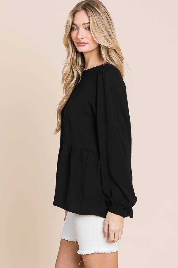 RUFFLED HEM BLOUSE / MO9620: BLACK