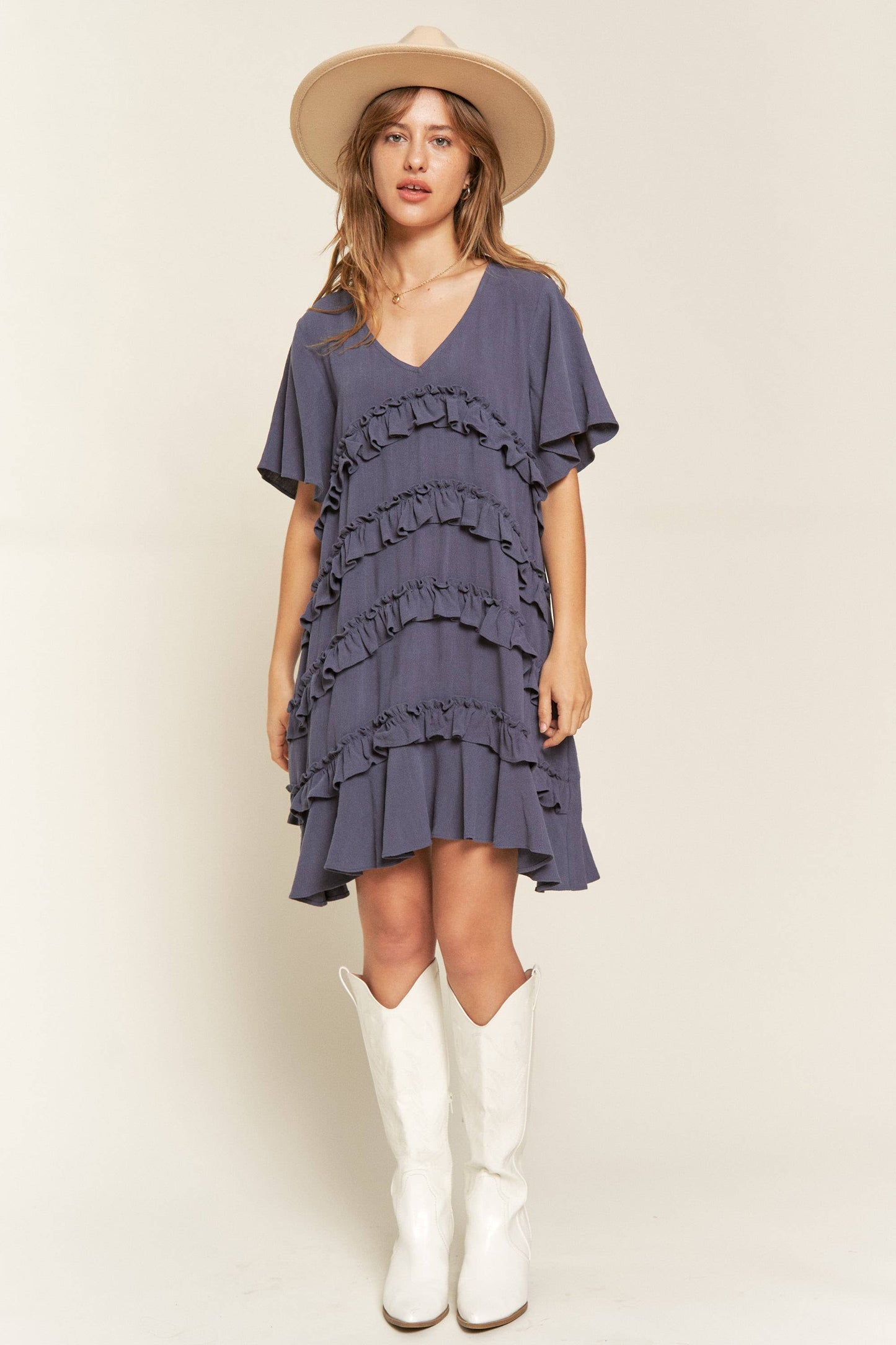 Short Sleeve Midi Dress - JBJ1038 (Plus size available): CEMENT