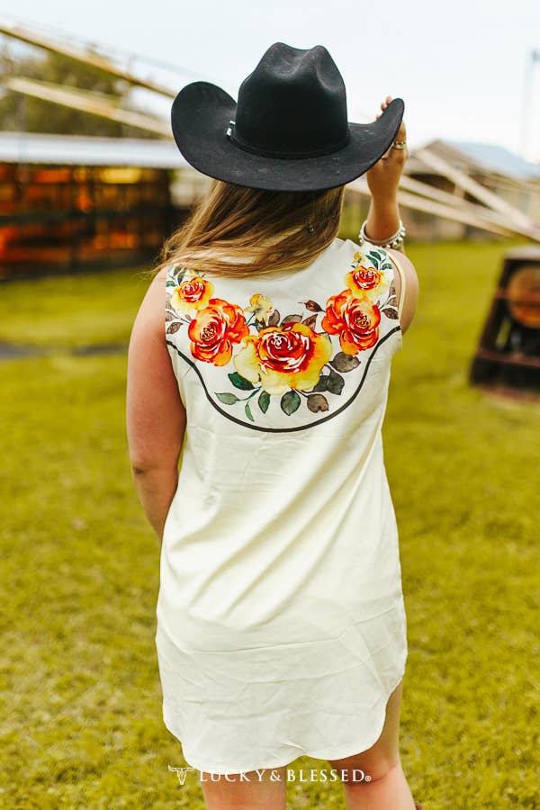 Plus Size Ivory Floral Western Sleeveless Button Down Dress:
