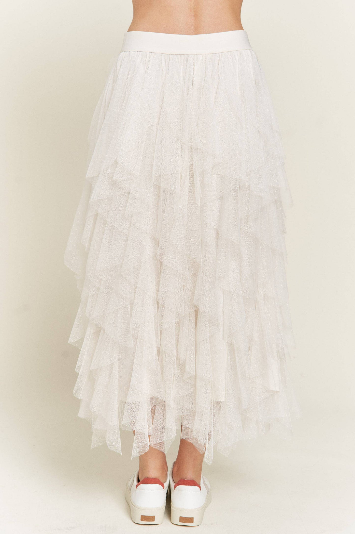 Layered Polka Dot Mesh Lined A-Line Midi Skirt JJB6007:  / GREY