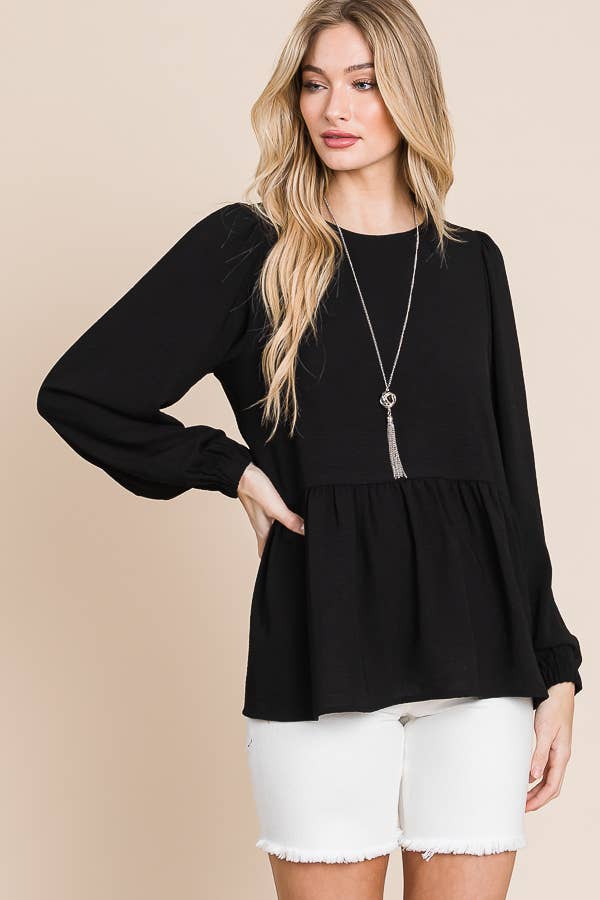 RUFFLED HEM BLOUSE / MO9620: BLACK