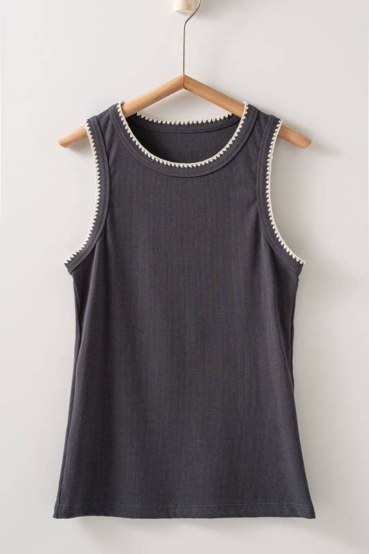 Structure Knit Casual Tank Top: Brown / S-2/M-2/L-2