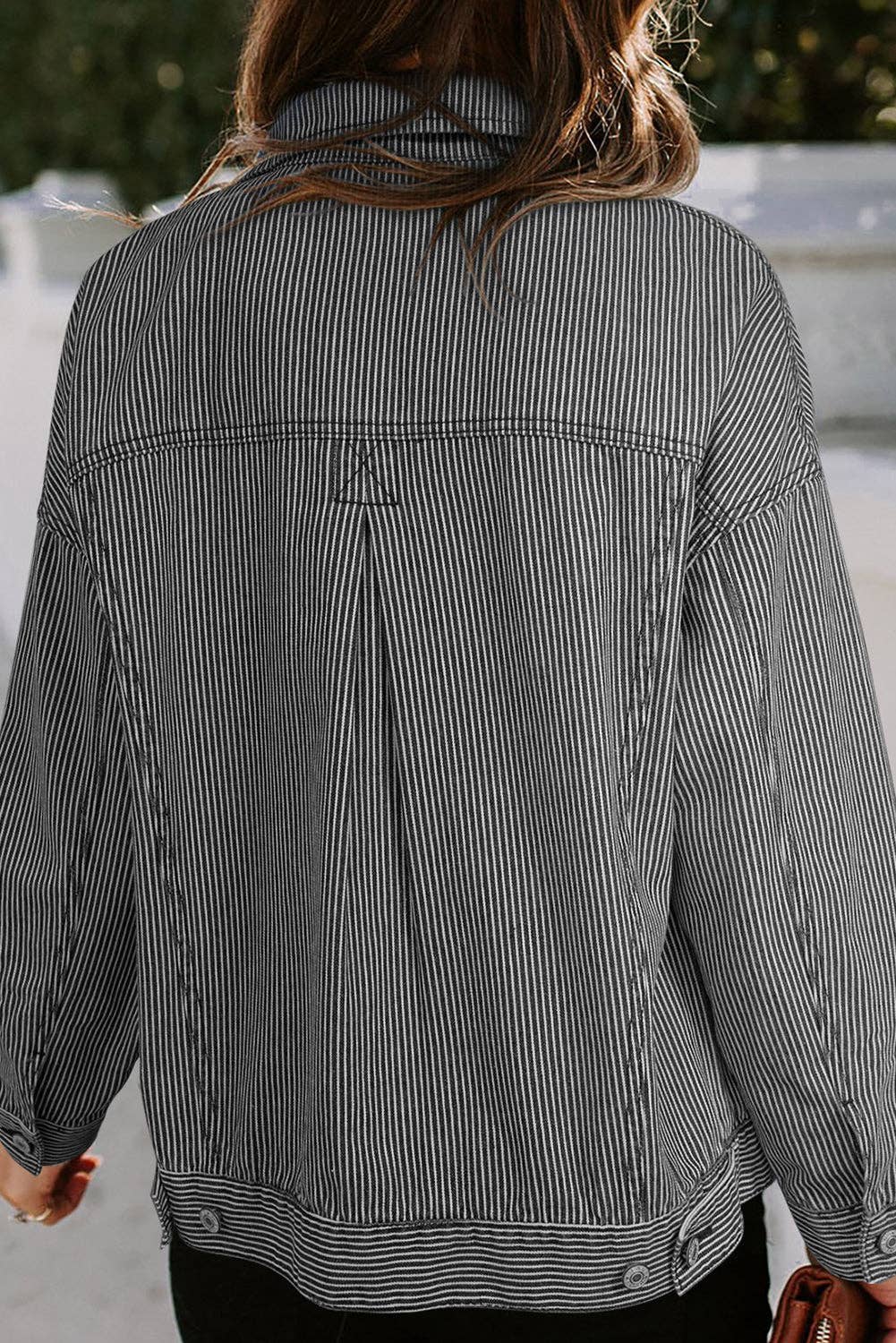 Lakely Oversized Denim Jacket | S-2XL: Blue Stripe