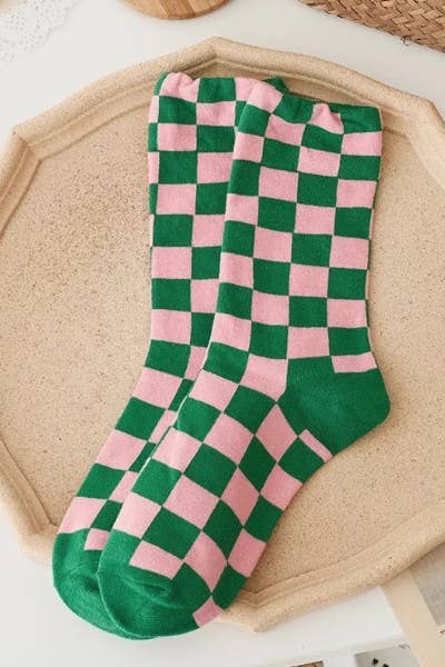 Checkered crew socks: Cream / One Size