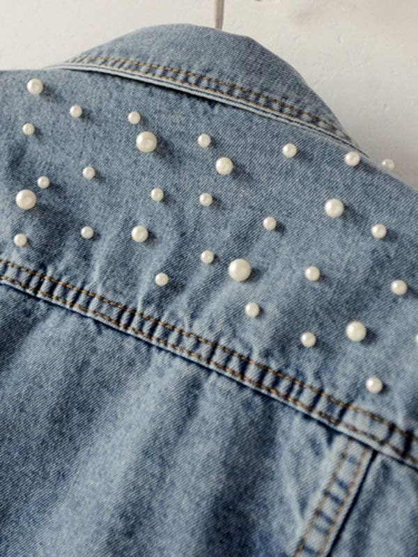Long Sleeves Split-Joint Lapel Denim Jackets: BLUE / 2XL