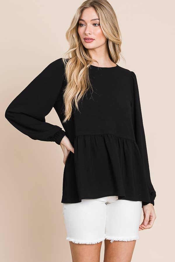 RUFFLED HEM BLOUSE / MO9620: BLACK