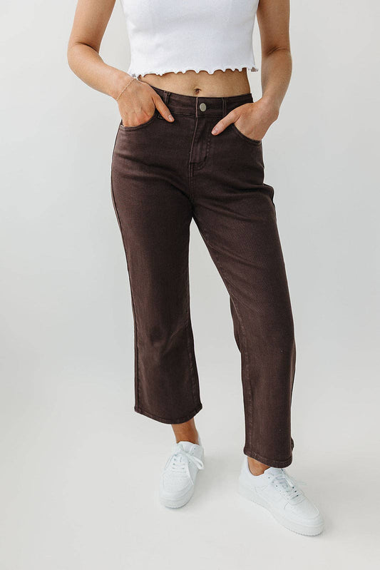 [PREORDER] 17003-MOCHA Garment-Dyed Cropped Wide Leg Jeans: