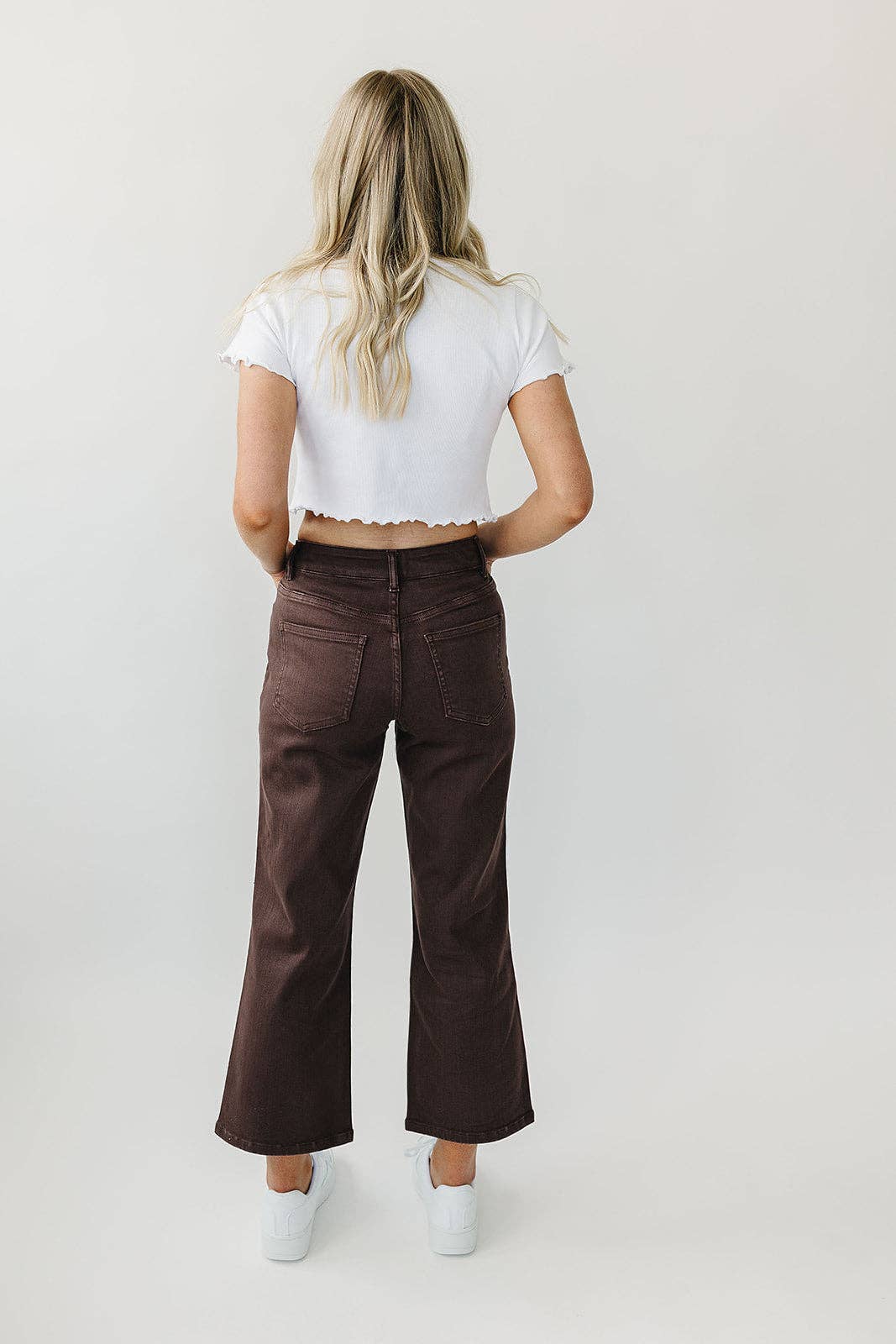[PREORDER] 17003-MOCHA Garment-Dyed Cropped Wide Leg Jeans: