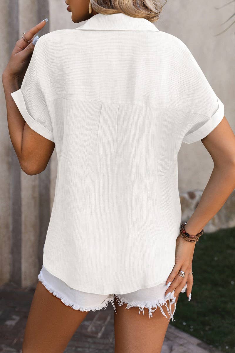 CWTSTS0327_Open Front Short Sleeved Shirt Top: White
