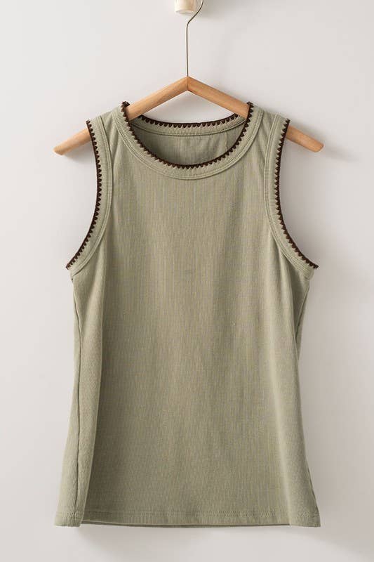 Structure Knit Casual Tank Top: Brown / S-2/M-2/L-2