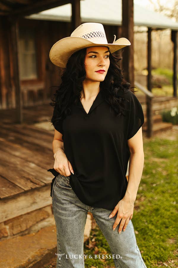 Black Gauze Button Down Top
