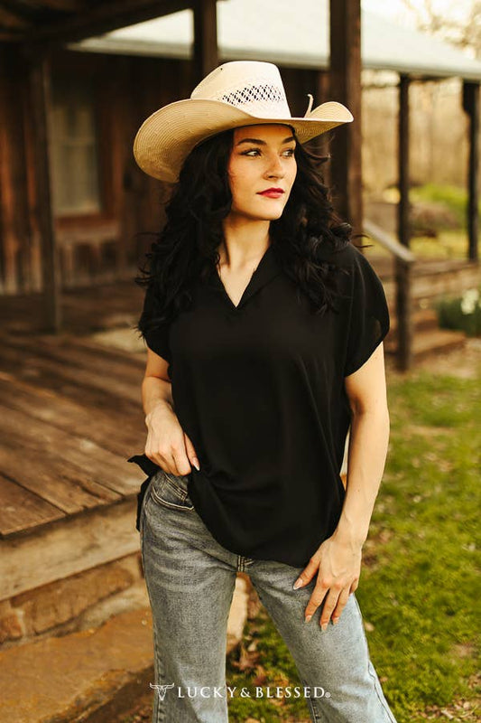 Black Gauze Button Down Top