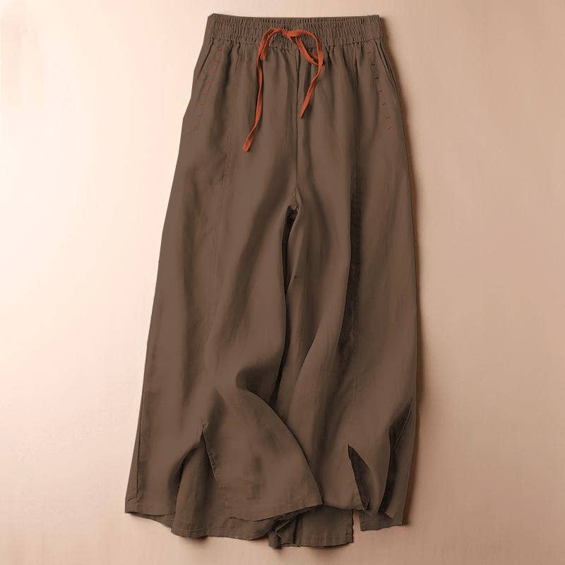 Comfy Daily Elastic Waist Drawstring Wide Leg Pants: Beige