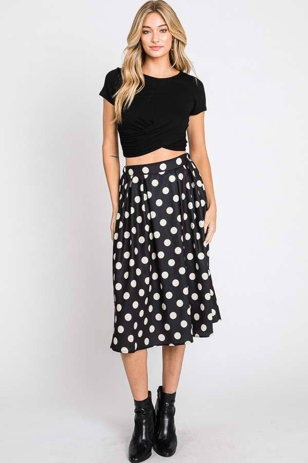 Polka dot PLEATED MIDI SKIRT KRS5041: BLACK