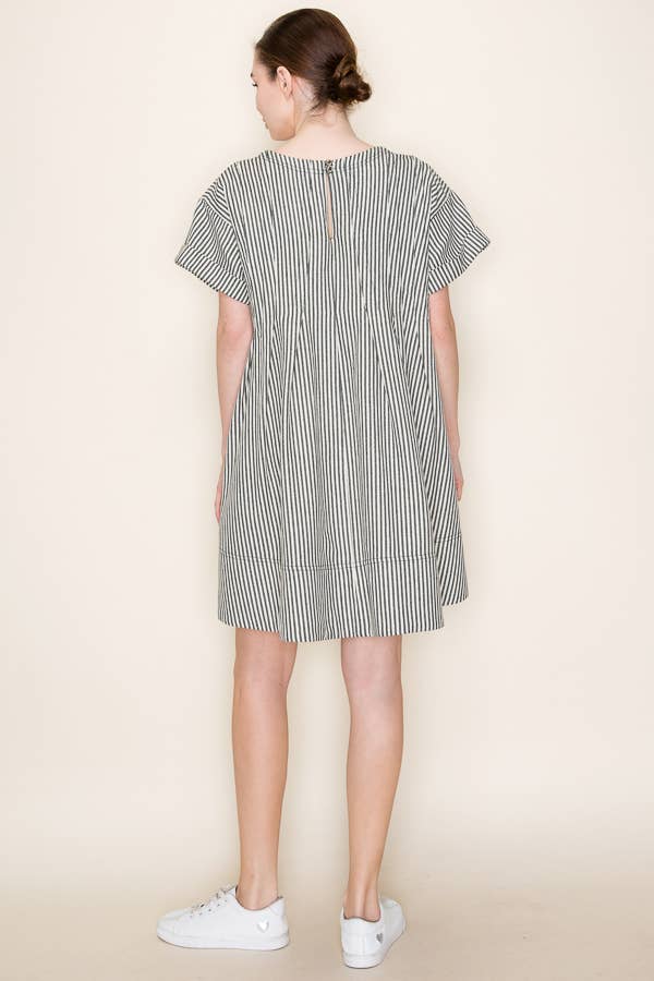 STRIPE SWING SHORT LOOSE FIT DRESS- SDD6375: RED STRIPE