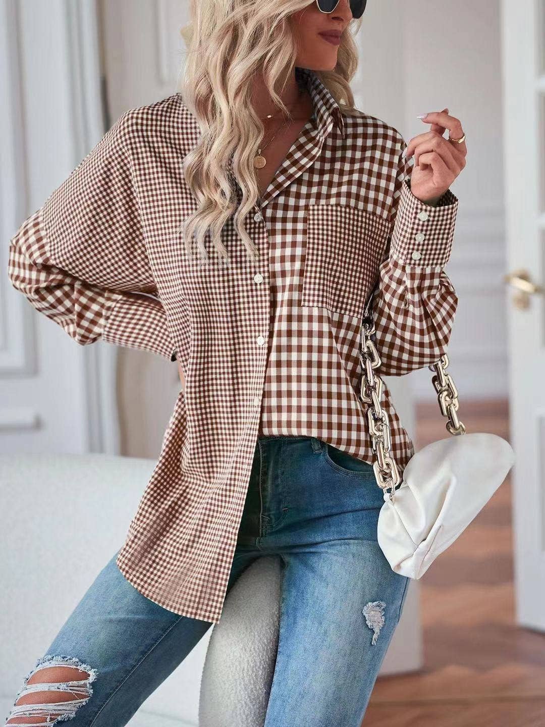 Plaid button up top: Red