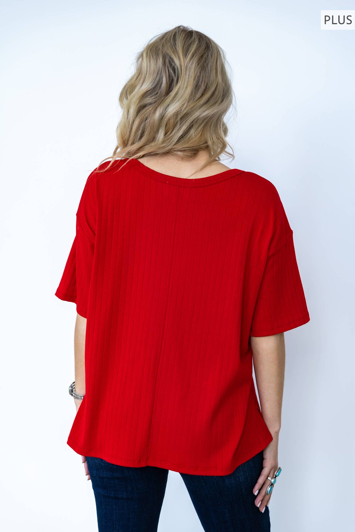 Ribbed Boyfriend Style Oversized Top: RED