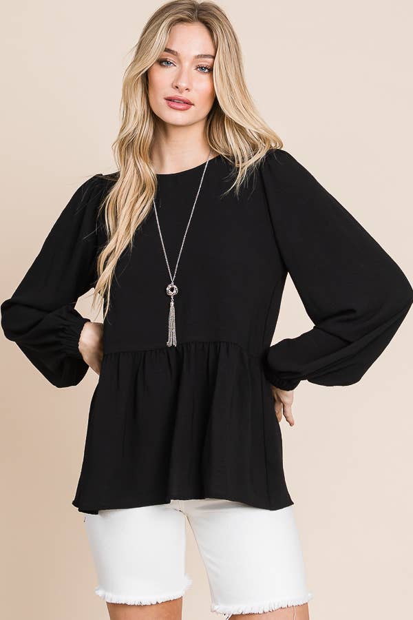RUFFLED HEM BLOUSE / MO9620: BLACK