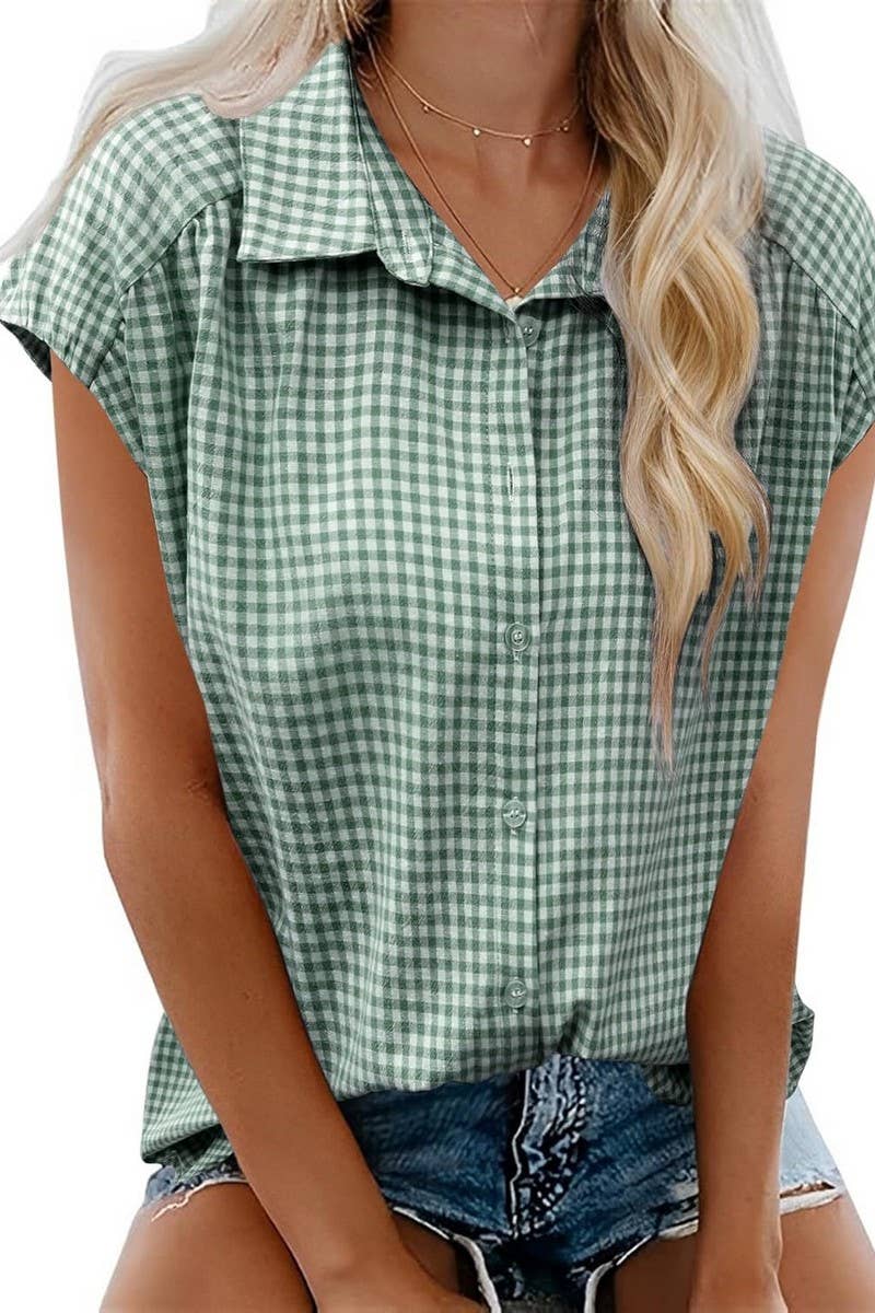 CWTBLSL0962_CASUAL PLAID BUTTON DOWN SHORT SLEEVE SHIRT: BLACK