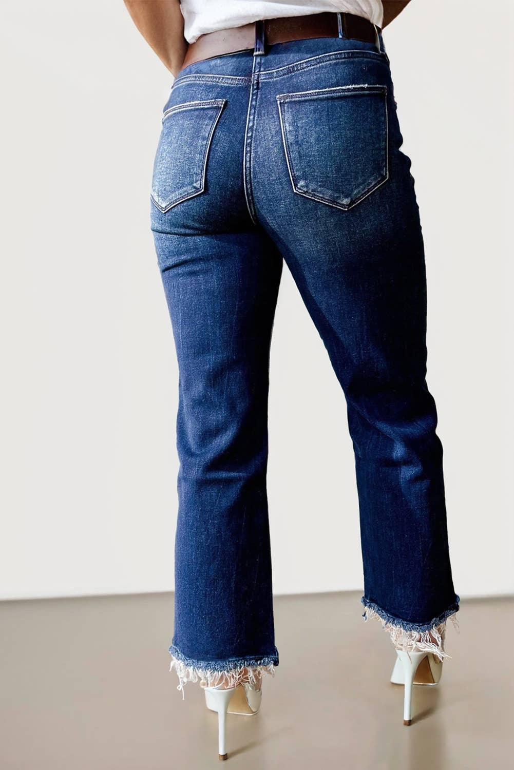 Dark Wash Raw Hem High Waist Jeans | 6-16: As shown / Missy