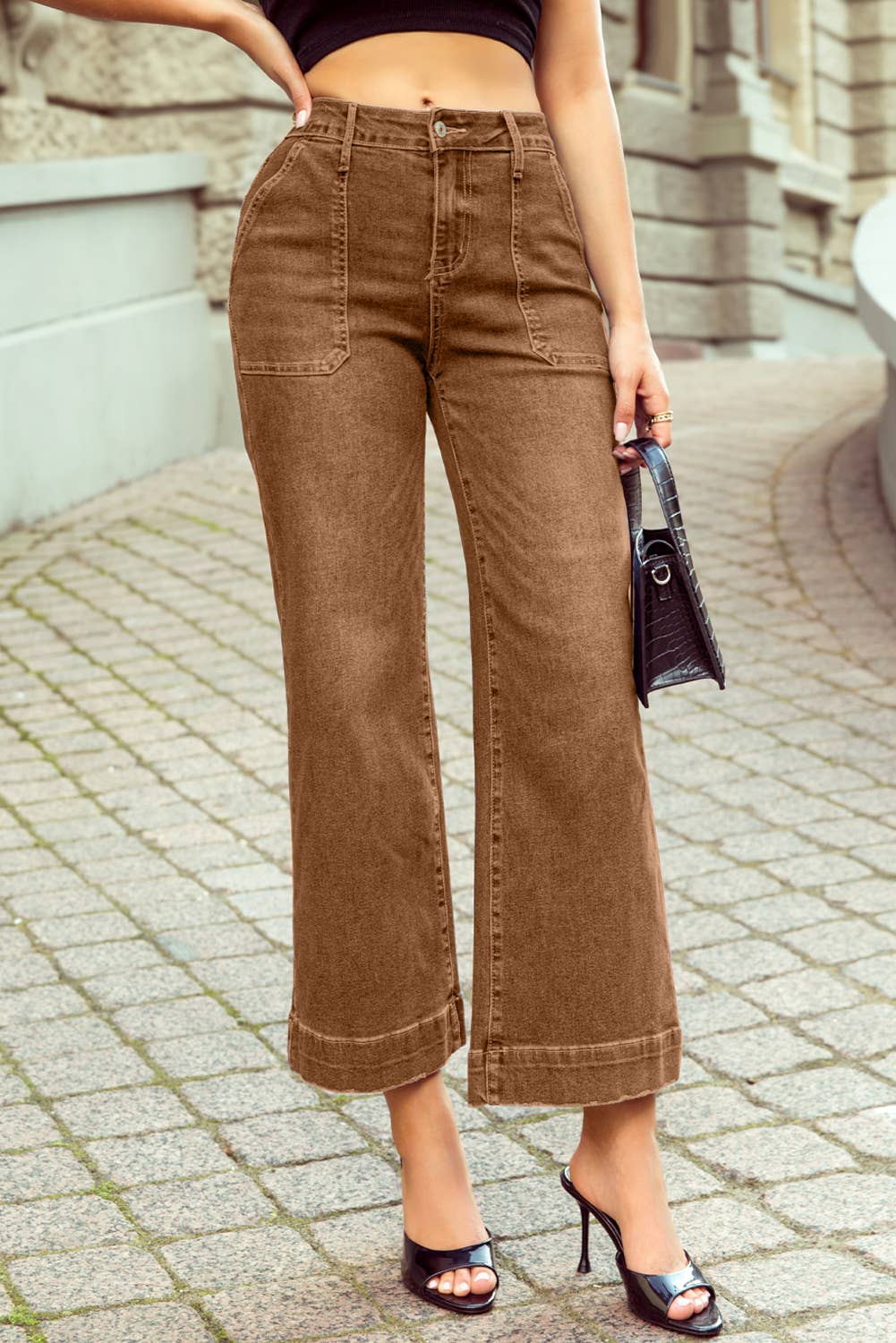 Cropped Loose Straight Medium Wash Jeans with Pockets: Ashleigh Blue