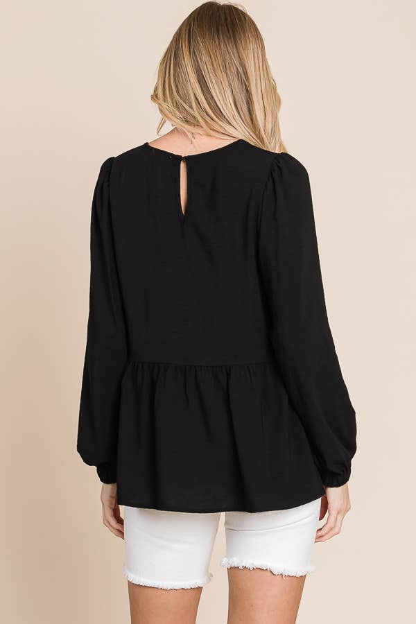 RUFFLED HEM BLOUSE / MO9620: BLACK