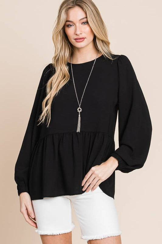 RUFFLED HEM BLOUSE / MO9620: BLACK
