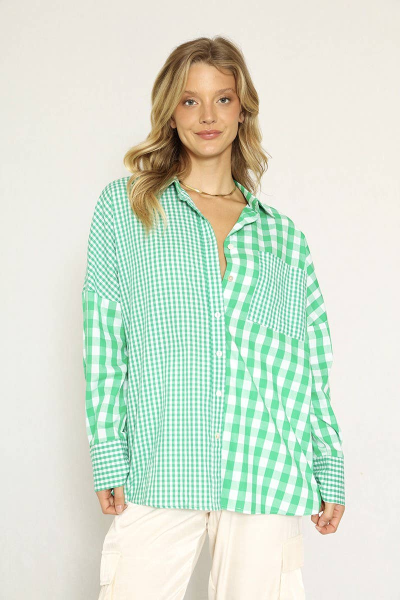 Plaid button up top: Red