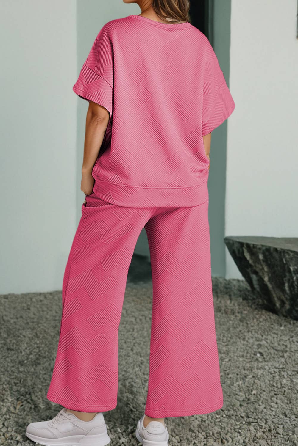 Women Multi-colored Textured T Shirt and Pants Set | S-2XL
