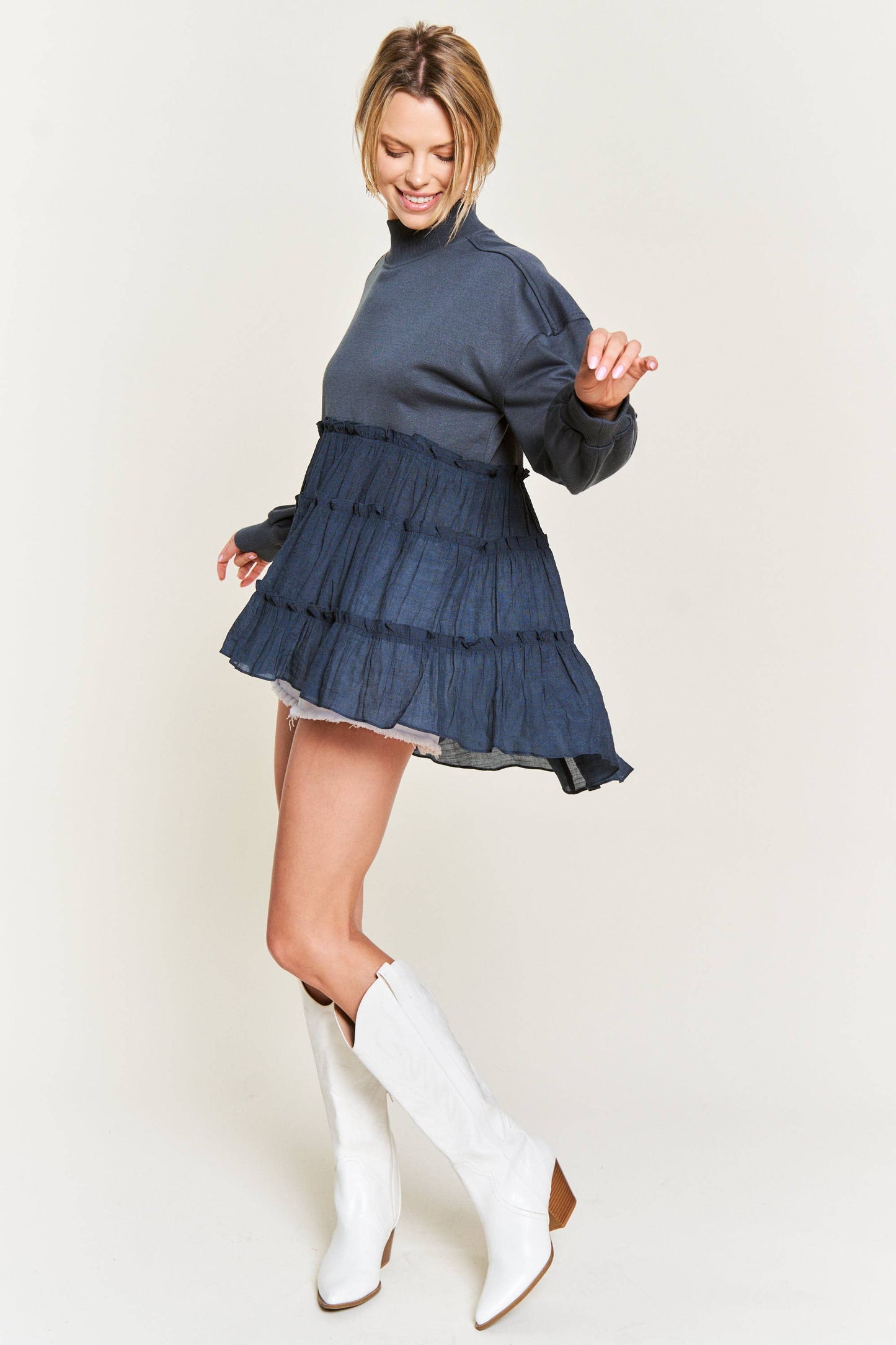MOCK NECK TUNIC KNIT TOP JJT5007 (Plus available): CHARCOAL