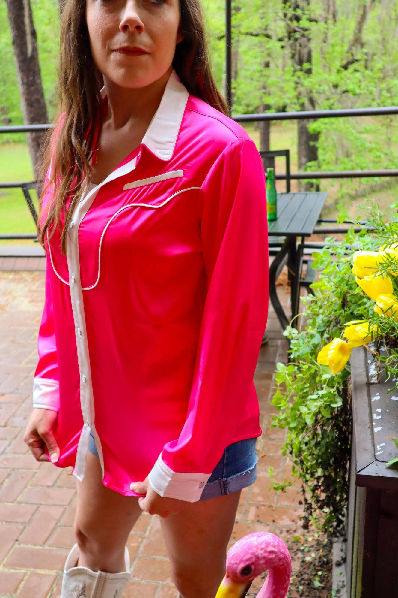 MK376 Fringe Western Shirt: Hot Pink