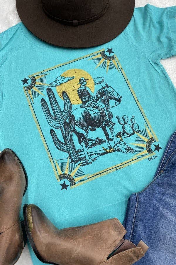 BC Cowboy Sun Western, Cte, Fun, Sun Graphic Tshirt: Turquoise