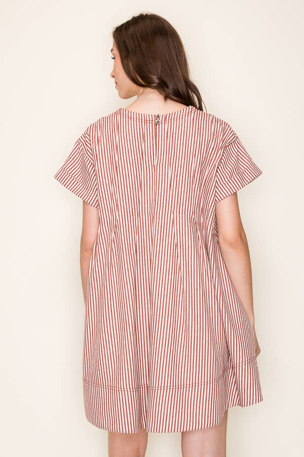 STRIPE SWING SHORT LOOSE FIT DRESS- SDD6375: RED STRIPE