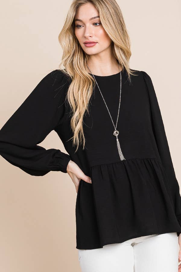 RUFFLED HEM BLOUSE / MO9620: BLACK
