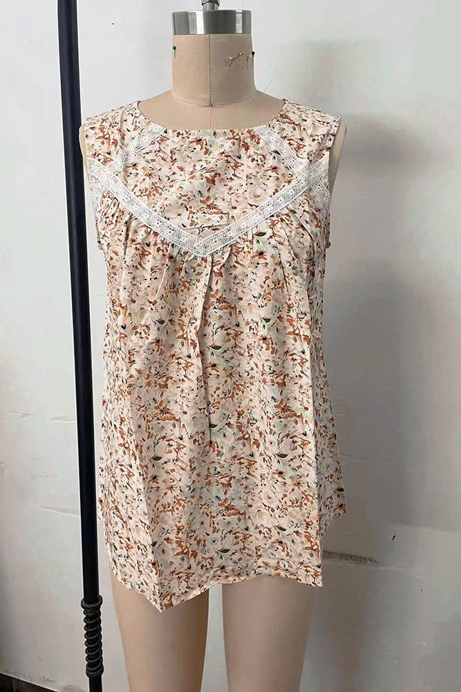 Flower Print Crew Neck Tank Top BBSP044: Multi