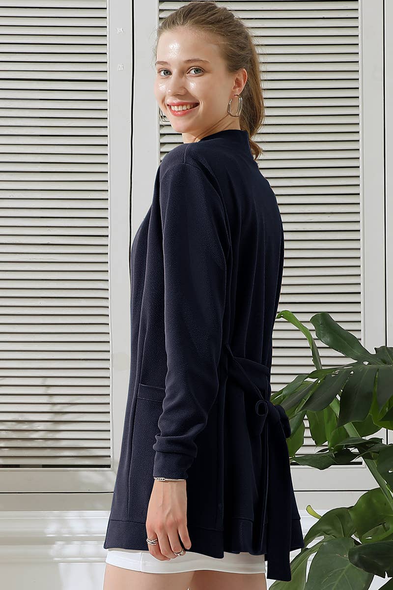 CWOCAL532_LONG SLEEVE SHORT ROVE CARDIGAN WITH POCKETS: BLACKWHITEPLAID