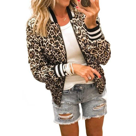 Printed Zip Up Long Sleeves Bomber Jacket: TAN BLACK