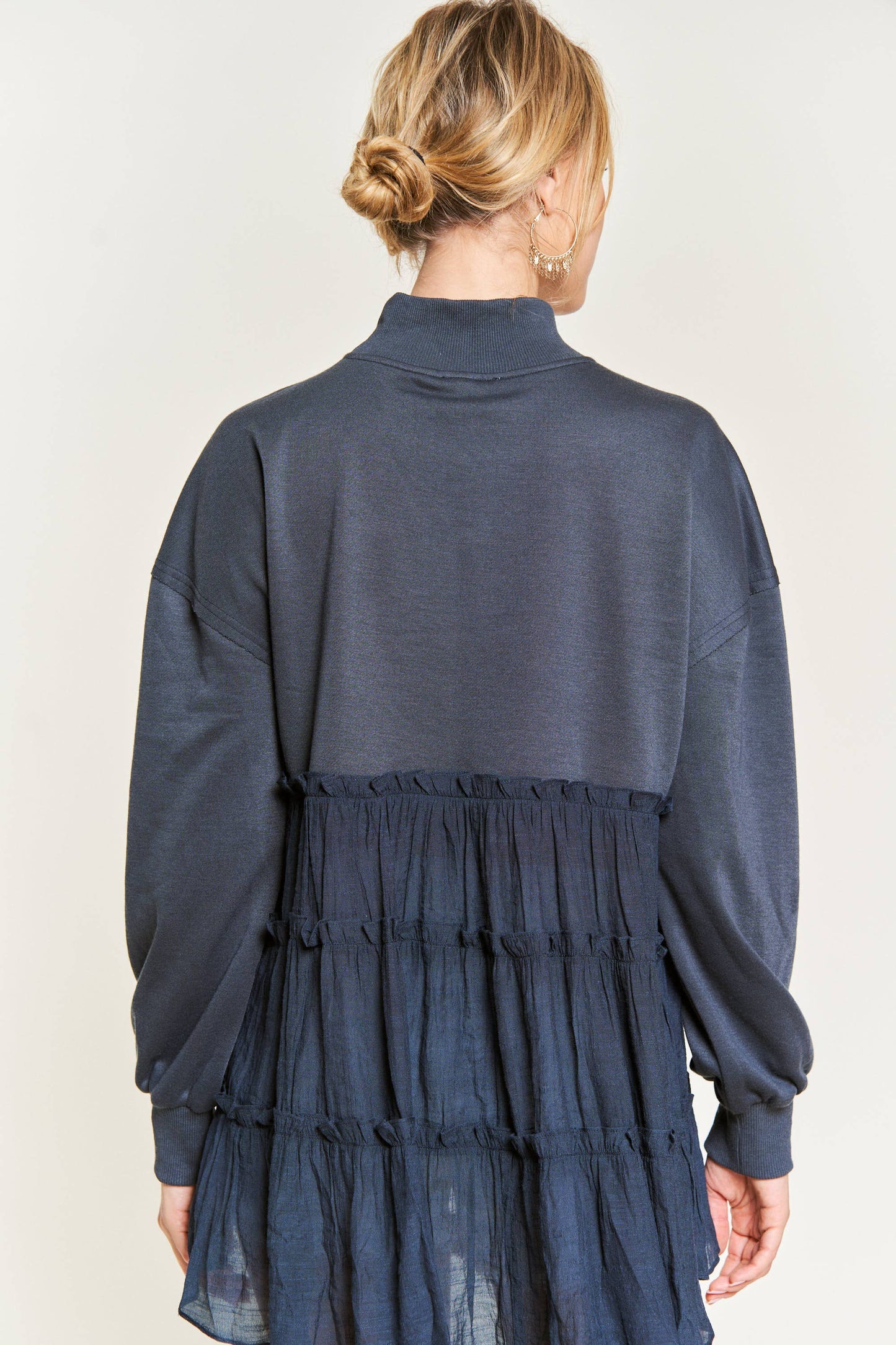 MOCK NECK TUNIC KNIT TOP JJT5007 (Plus available): CHARCOAL
