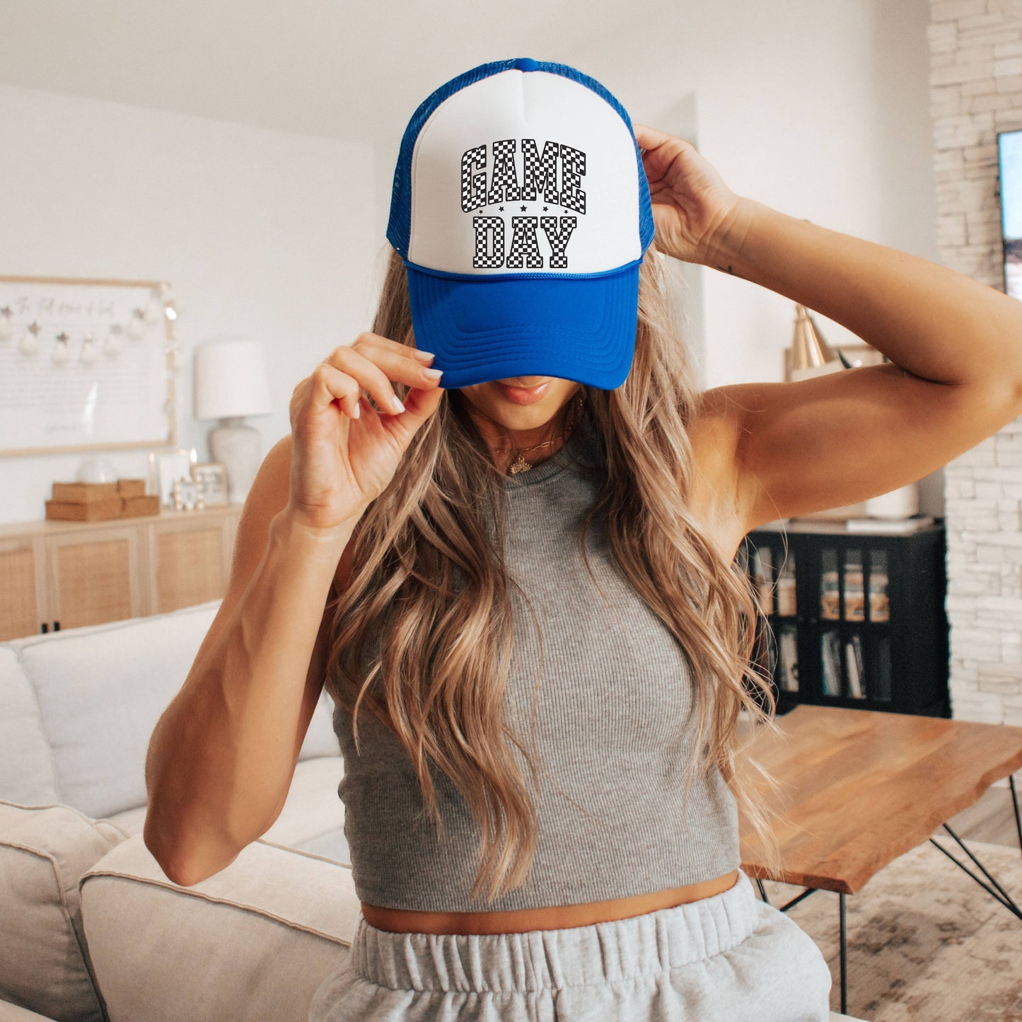 Game Day Trucker Hat: Red and Red and White