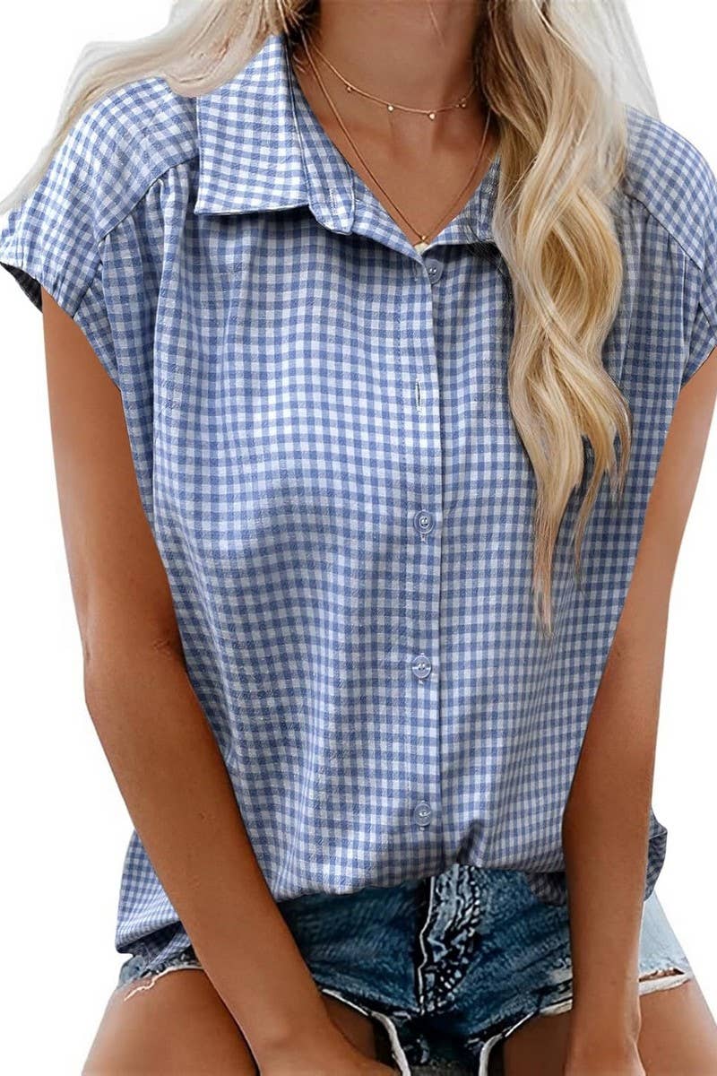 CWTBLSL0962_CASUAL PLAID BUTTON DOWN SHORT SLEEVE SHIRT: BLACK