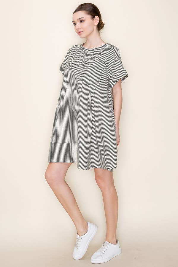 STRIPE SWING SHORT LOOSE FIT DRESS- SDD6375: RED STRIPE