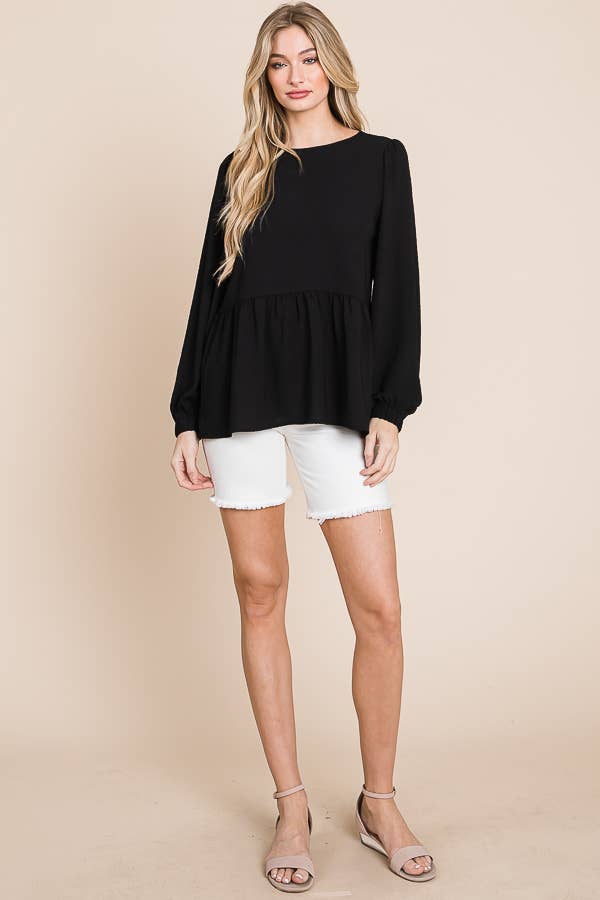 RUFFLED HEM BLOUSE / MO9620: BLACK