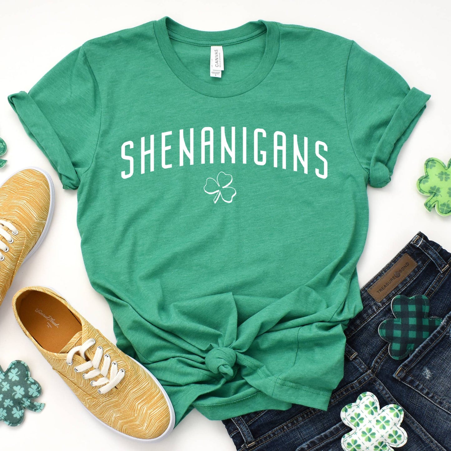 St. Patrick's Shenanigans Silk Screen Tees Clovers Green Tee:Unisex / Dark Green