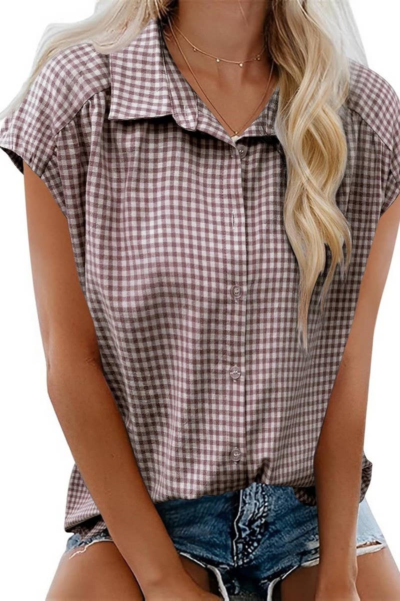 CWTBLSL0962_CASUAL PLAID BUTTON DOWN SHORT SLEEVE SHIRT: BLACK